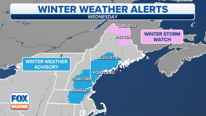 Winter Weather Advisories and Winter Storm Watches are in effect for parts of New England.