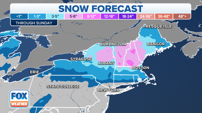 Snow forecast through Sunday, Dec. 19, 2021.