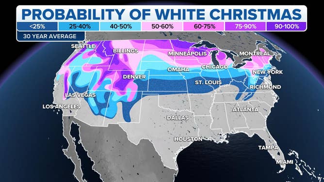The historical probability of a white Christmas.
