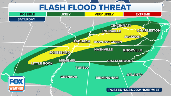 Flash flood threat on Saturday, Jan. 1, 2022.