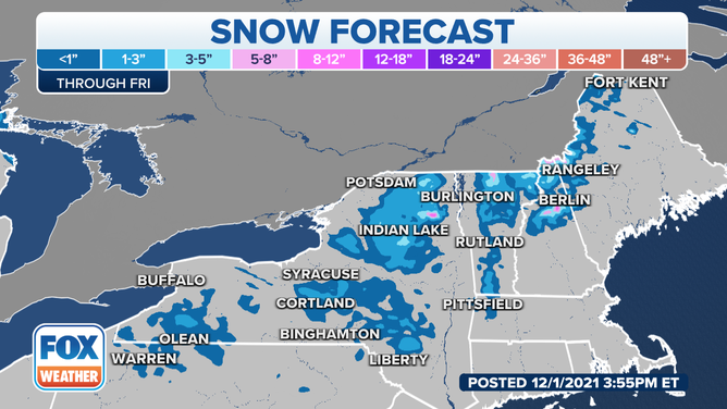 Snow forecast through Friday, Dec. 3, 2021.