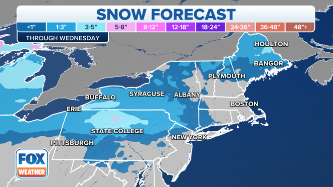 Snow forecast through Wednesday