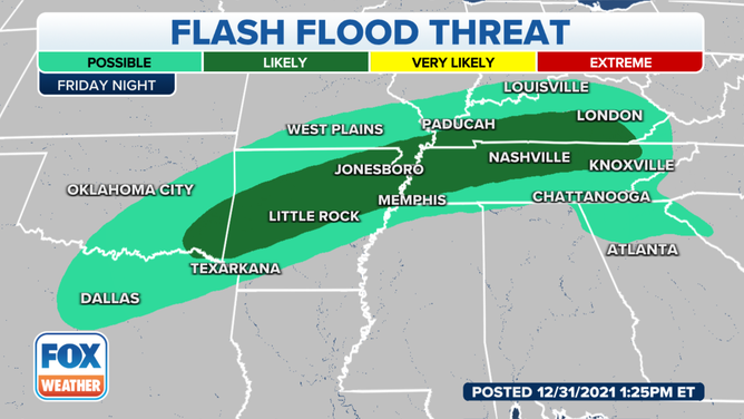 Flash flood threat on Friday night, Dec. 31, 2021.