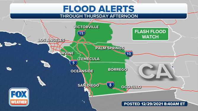Flash Flood Watches are in effect for parts of Southern California.