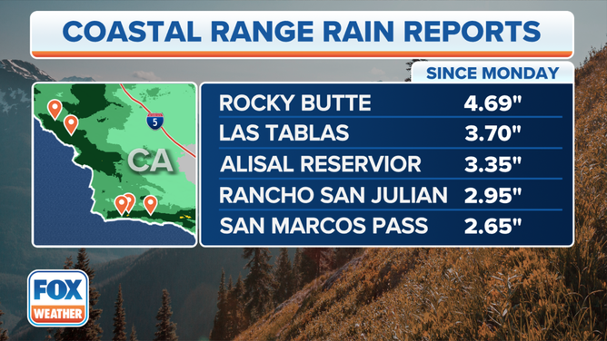 Rain reports in California since Monday, Dec. 13, 2021.
