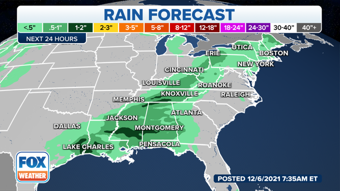 Rain forecast through Monday night, Dec. 6, 2021.