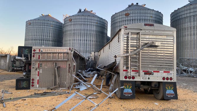 Tornado damages to the Mayfield grain silos.