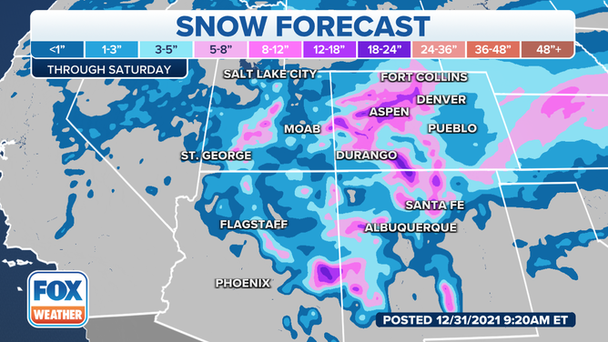 Snow forecast through Saturday, Jan. 1, 2022.