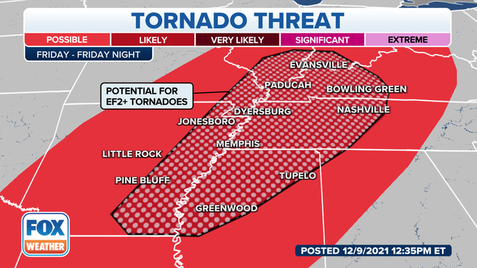 Friday tornado outlook for the mid-south and southeast.