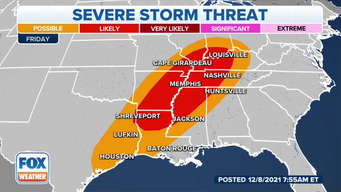 Severe storm threat on Friday, Dec. 10, 2021.