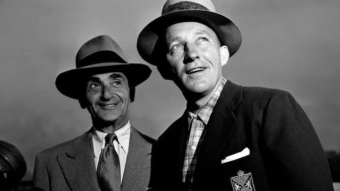 Irving Berlin and Bing Crosby pose for a portrait together in New York City in 1950.