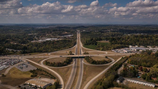 A cloverleaf interchange on Interstate 140 and highway 129 in Knoxville, TN.