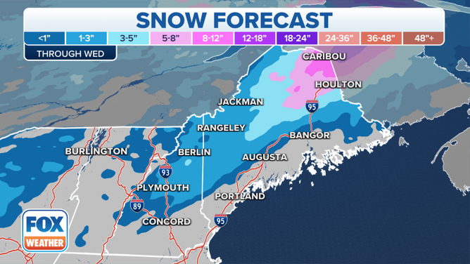 Snow forecast through Wednesday, Dec. 22, 2021.