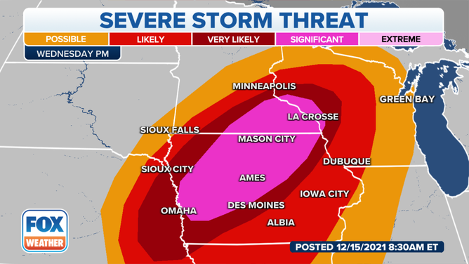 Severe storm threat on Wednesday, Dec. 15, 2021.