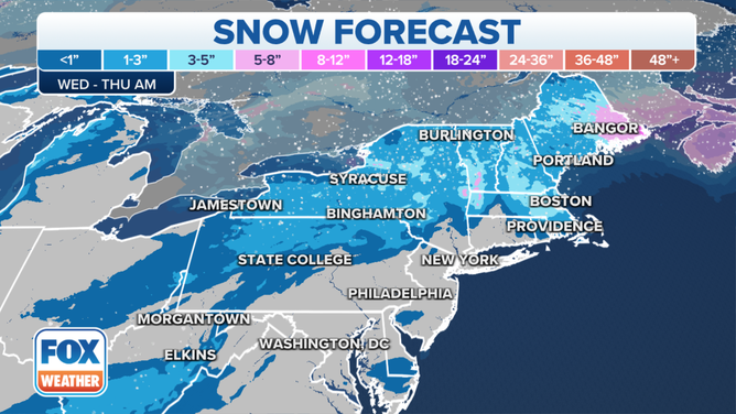 Snow forecast for Wednesday, Dec. 8, 2021.