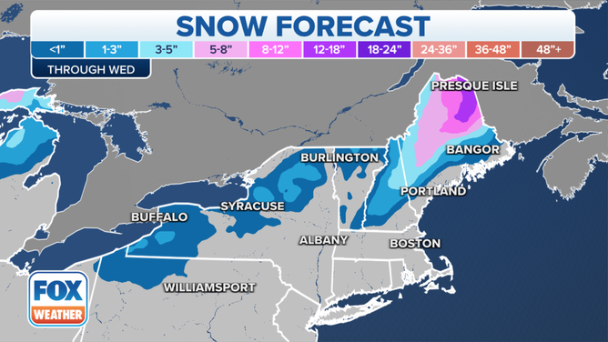 Snow forecast through Wednesday, Dec. 22, 2021.