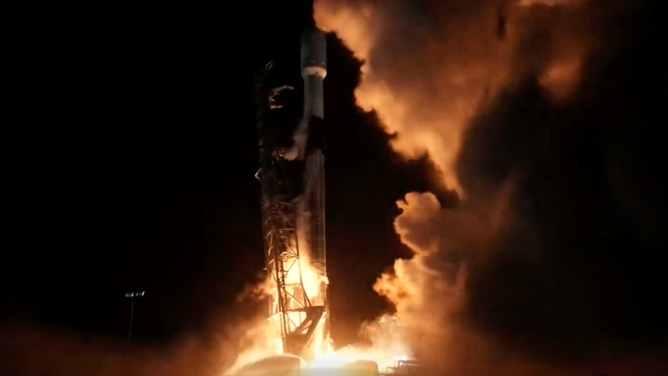 A SpaceX Falcon 9 rocket launches from Cape Canaveral, Florida on Dec. 2, 2021 carrying Starlink and BlackSky satellites into low-Earth orbit.