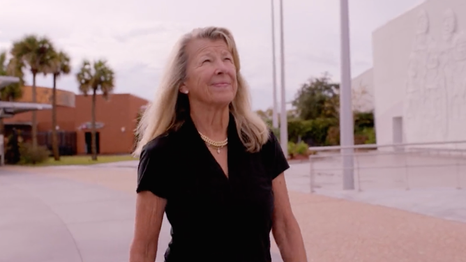 Laura Shepard Churchley at Kennedy Space Center Visitor Complex in Florida.