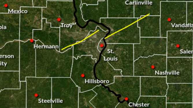 Suspected tornado path in Illinois and Missouri from the NWS in St. Louis.