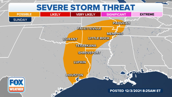 Severe thunderstorm outlook for Sunday, Dec. 5, 2021.