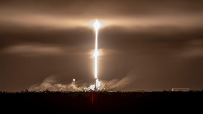 A SpaceX Falcon 9 launches from Kennedy Space Center on Dec. 21, 2021 sending cargo to the space station.
