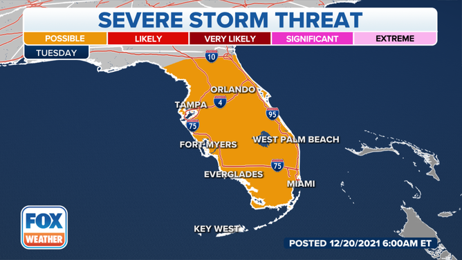 Severe storm threat on Tuesday, Dec. 21, 2021.