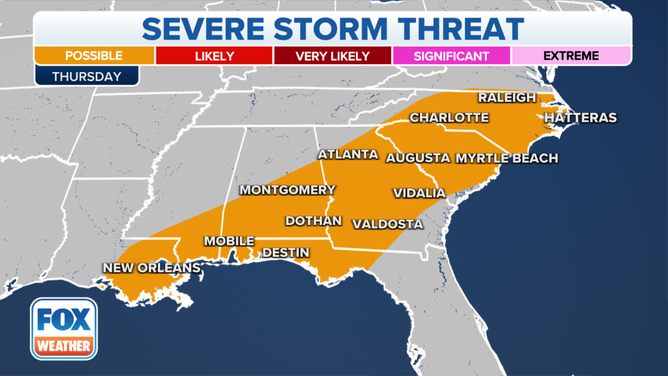 Severe thunderstorm threat on Thursday, Dec. 30, 2021.