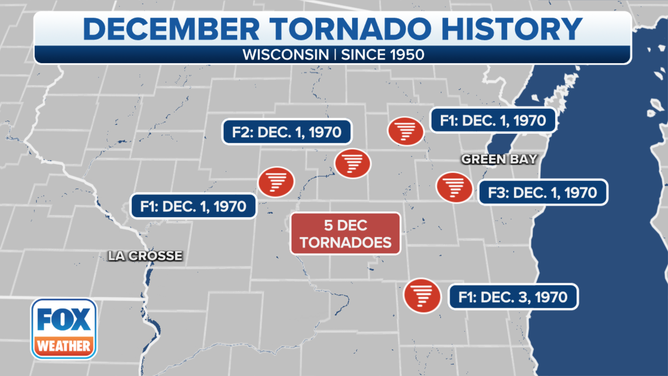 December tornado history in Wisconsin since 1950.