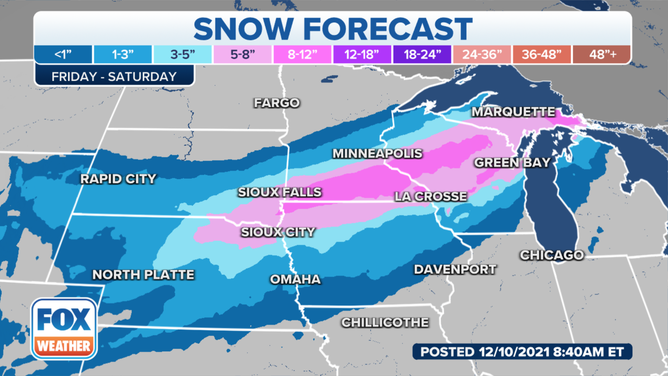 Snow forecast through Saturday, Dec. 11, 2021.