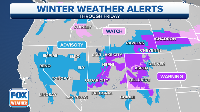 Winter weather alerts are in effect across the West.