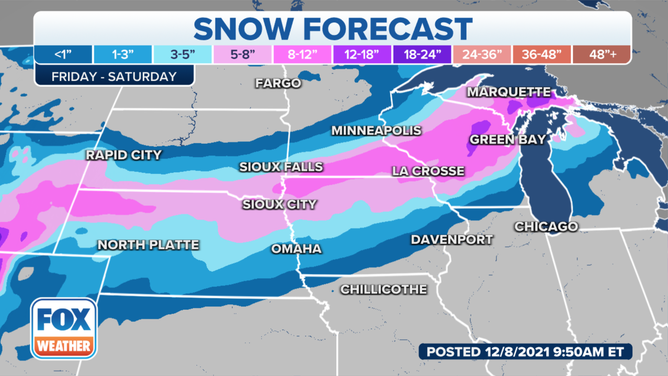 Snow forecast through Saturday, Dec. 11, 2021.