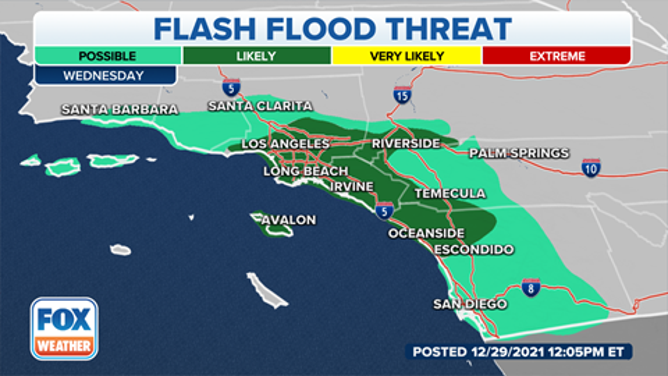 Flash flood threat on Wednesday, Dec. 29, 2021.