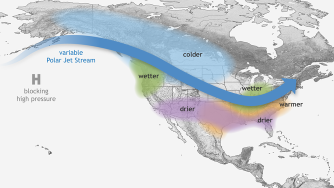 Typical wintertime impacts of La Niña across the United States.