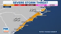 Severe threat shifts to the North Carolina, South Carolina coast on Sunday