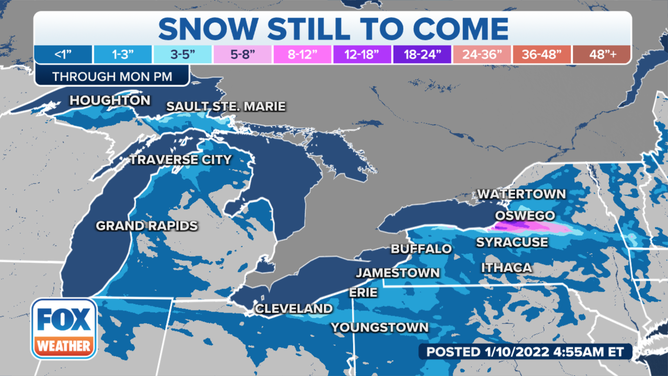 Snow forecast through Monday, Jan. 10, 2022.