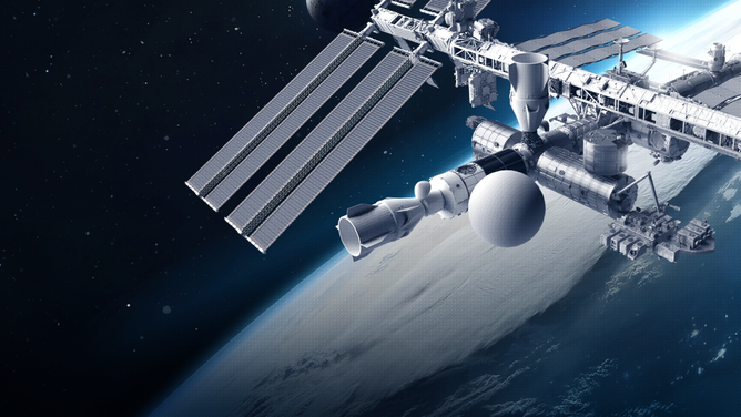 An artist rendering of the SEE-1 entertainment module in space. 