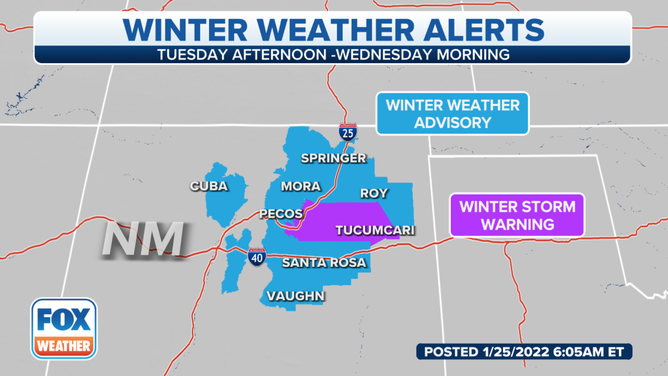 Winter Storm Warnings and Winter Weather Advisories are in effect for parts of the High Plains of New Mexico.