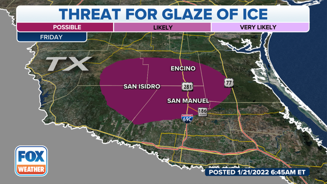Threat for a glaze of ice through Friday morning, Jan. 21, 2022.