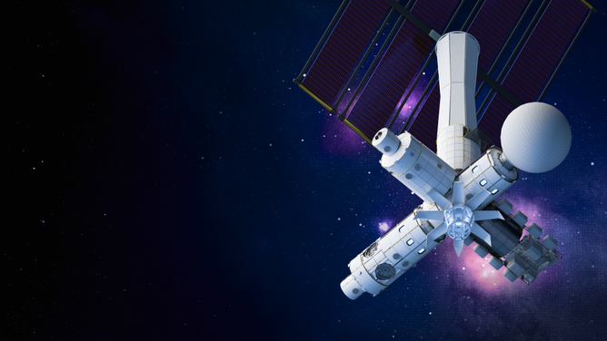 An artist rendering of the SEE-1 entertainment module in space.