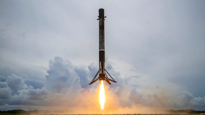 A SpaceX Falcon 9 booster touches down at Landing Zone 1 at Cape Canaveral on June 30, 2021 after the Transporter-2 launch. (Image: Spacex)