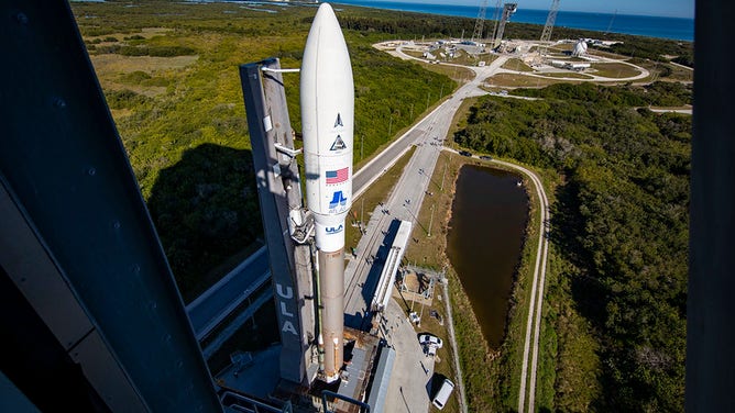 A United Launch Alliance (ULA) Atlas V rocket with the United States Space Force’s USSF-8 mission rolls from the Vertical Integration Facility (VIF) to the launch pad at Space Launch Complex-41 at Cape Canaveral Space Force Station, Florida.