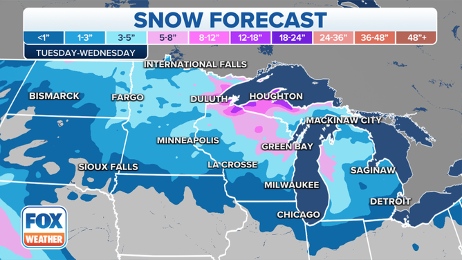 Snow forecast through Wednesday, Jan. 5, 2022.