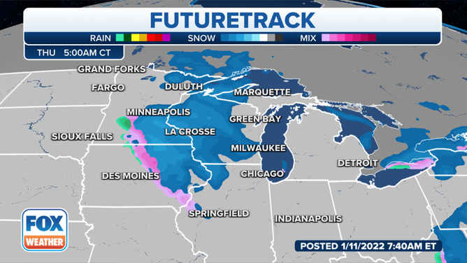 Forecast for early Thursday morning, Jan. 13, 2022.