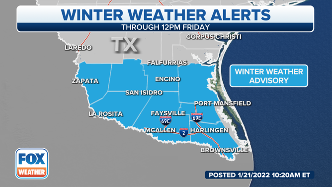 Winter Weather Advisories are in effect for South Texas until 12 p.m. Central time.
