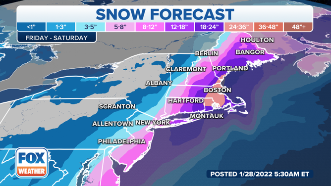 Snow forecast through Saturday, Jan. 29, 2022.