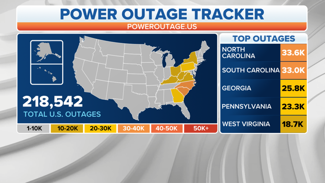 Power outages caused by the major winter storm as of Monday morning.