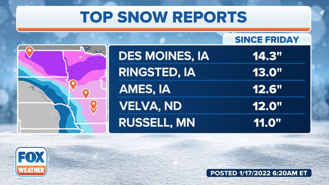 Top snow reports in the Mid West.