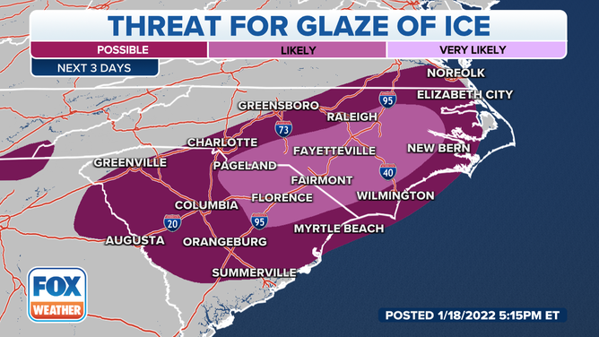 Threat for ice in the Carolinas and southeastern Virginia.