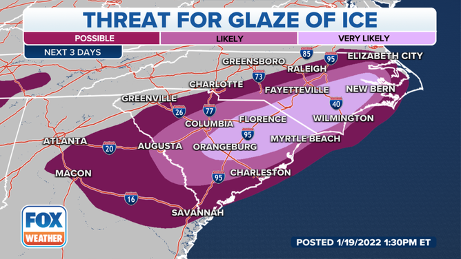 Threat for ice in the Southeast.