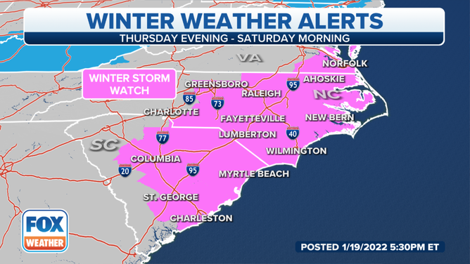 Carolinas Winter Weather Alerts 1/19/22